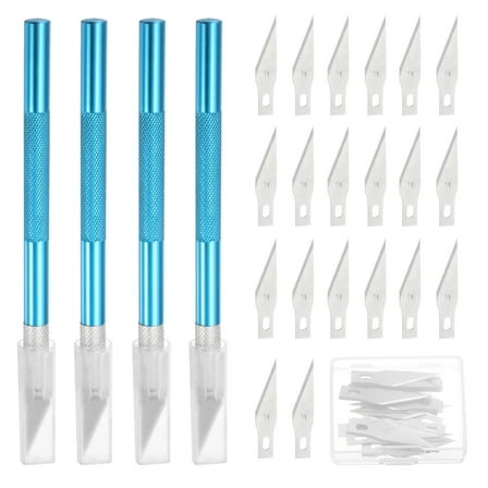 Uxcell 44 Pcs Exacto Knife Set Includes 4 Pcs Craft Hobby Knife and 40 Exacto Blades(Blue)
