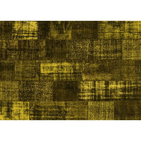 Ahgly Company Machine Washable Indoor Rectangle Patchwork Yellow Transitional Area Rugs, 5' x 7'