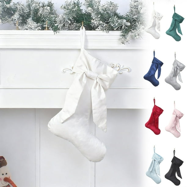 Adorno navideño colgante para árbol con forma de calcetines de terciopelo anudados, con detalle de cuerda, Rkxzt