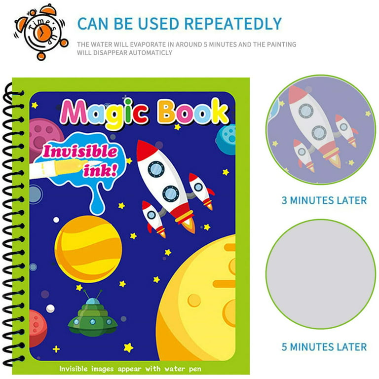 VONTER Water Doodle Book - Kids Painting Writing Doodle Toy Book - Color  Doodle Drawing Book Bring Magic Pens Educational Toys for Age 3 4 5 6 7 8 9