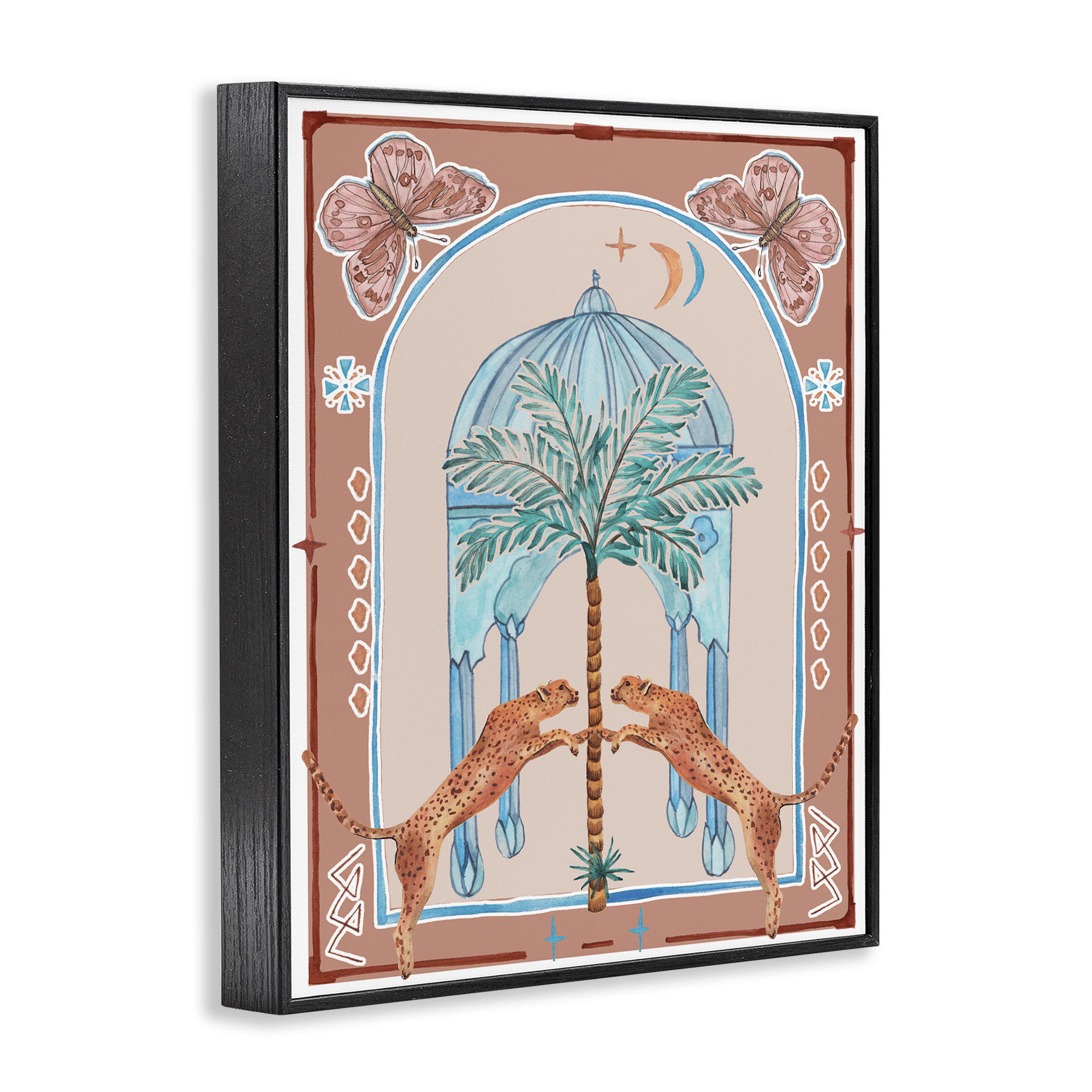 Stupell Industries Traditional Leopards & Palm Tree Animals & Insects Painting Black Framed Art Print Wall Art, 16 x 20
