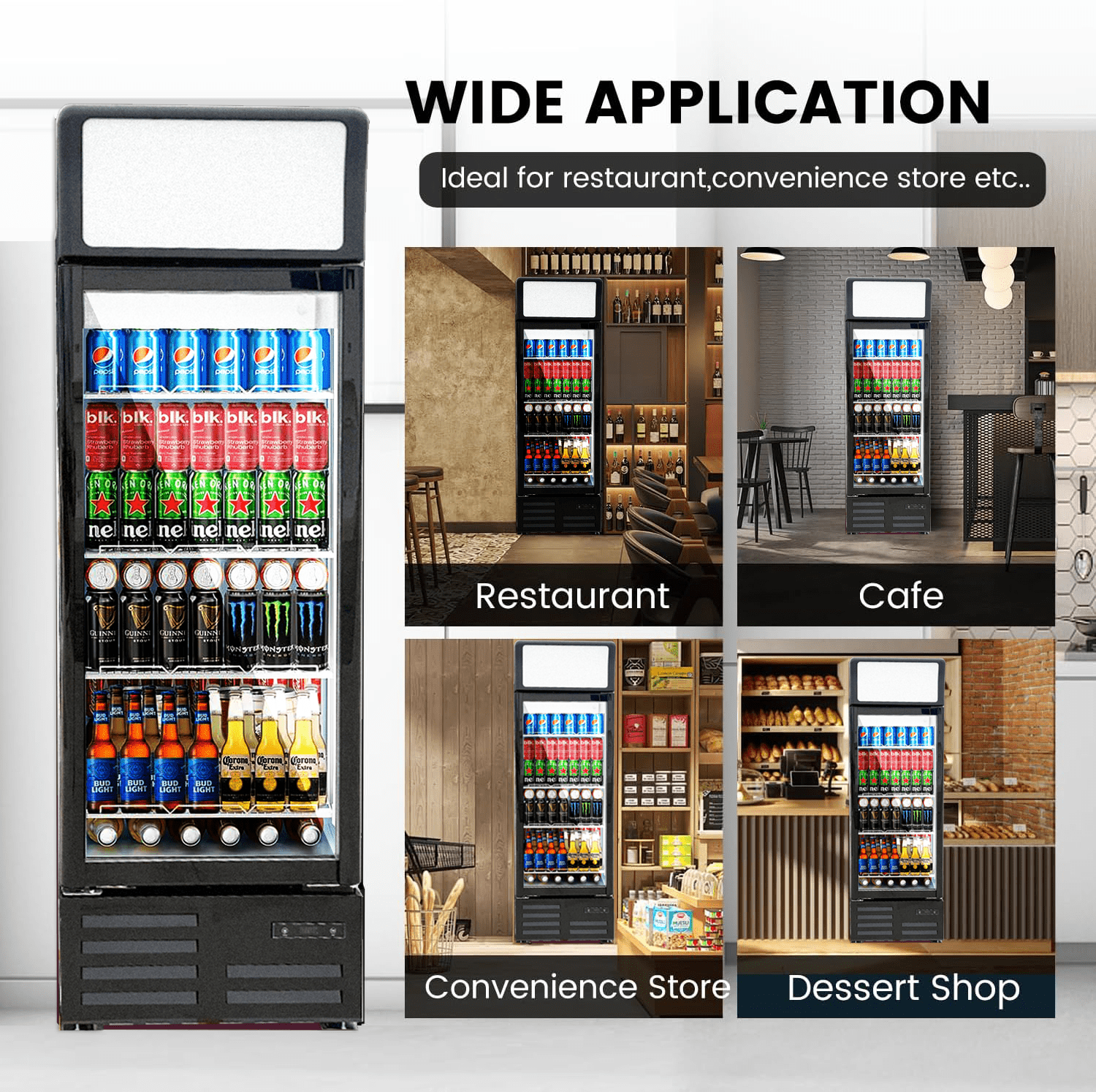 Cooler Depot 21 inchs 13.7 cu.ft, Commercial Beverage Merchandiser Refrigerator, top Light Box, NSF Certified.