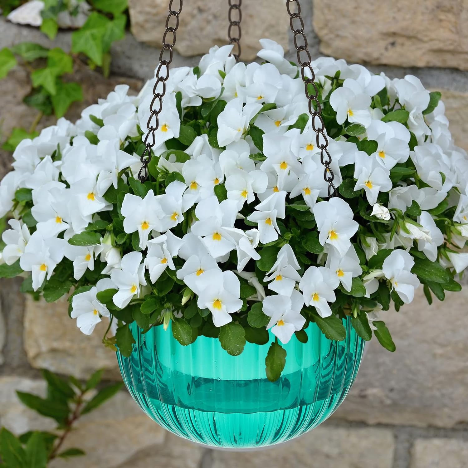 3 Pack 4.5 Inch Self Watering Hanging Planter, Hanging Planters for Indoor Plants Basket Bulk Outdoor Plastic Hanging Plant Pots with 3 Hook Chains Drainage Holes for Garden Home(Green)