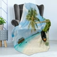 thumbnail image 4 of Ocean Soft Flannel Fleece Blanket, Exotic Beach in the Maldives with Crystal Waters and Palm Trees on the Sand Tropical, Cozy Plush for Indoor and Outdoor Use, 50" x 70", Multicolor, by Ambesonne, 4 of 5