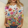 thumbnail image 2 of Tnhcen Women's Fall Floral Print Crewneck 3/4 Sleeve Loose Fit Basic Tops - Plus Size Friendly Autumn Shirts S-3XL, 2 of 5