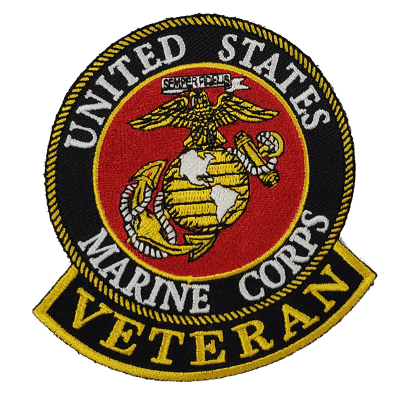 MARINE CORPS VETERAN with EAGLE, GLOBE AND ANCHOR Round Patch - Vivid Colors - Veteran Owned Business.