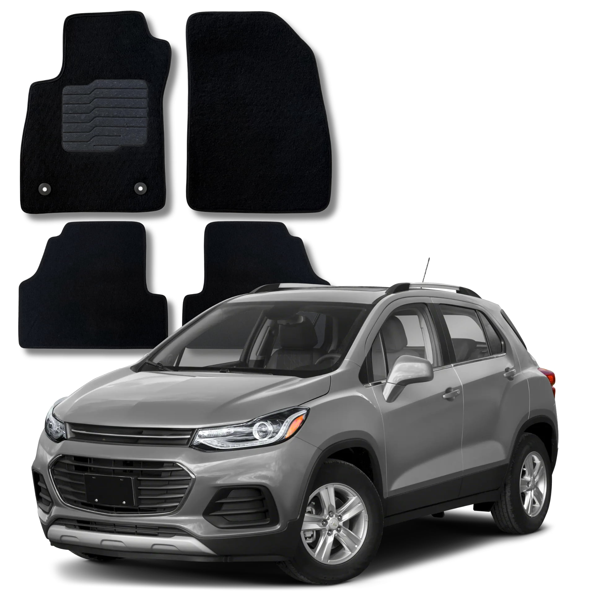 Carpet Floor Mats for 2014 to 2023 Chevrolet Trax / 2013 to 2023 Buick Encore (Not Fit for GX Models) with Non-Slip Heel Pad and Safety Locks, Front and Rear