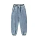 thumbnail image 3 of Pantalones vaqueros con bolsillos para hombre, pantalones vaqueros para hombre, pantalones harén recortados, negros, moda coreana, clásicos, originales, Harajuku, holgados, Kpop, suaves, 3 of 5