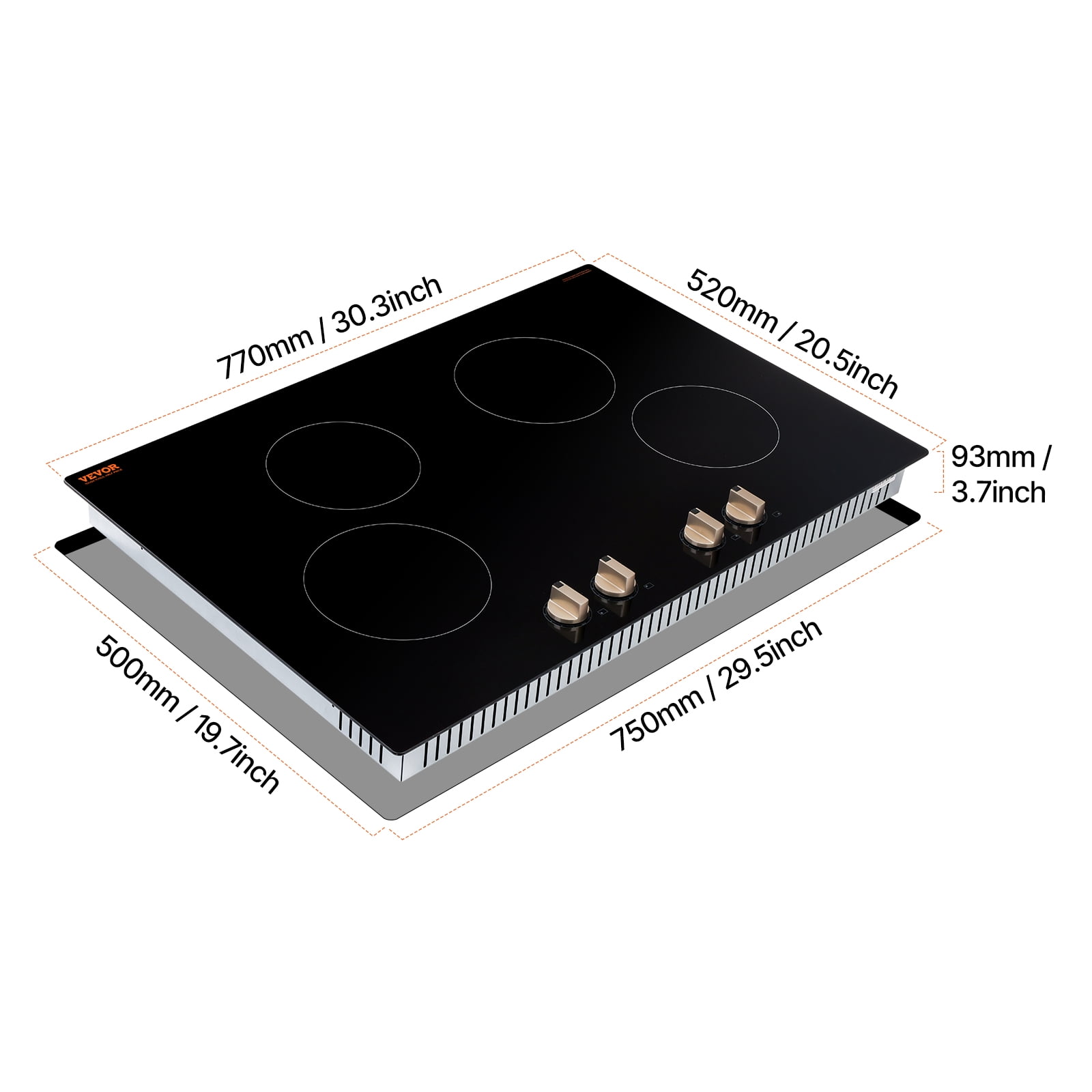 VEVOR Induction Cooktop, 6600W Electric Countertop Burner, 4 Burner Knob Control Stove, Built-in Induction Cooktop with 12 Temperature Settings, Glass Surface, Auto Shut-Off