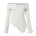 thumbnail image 5 of Womens Tshirts Long Sleeve Womens Tunic Tops Fall Elegant White Off The Shoulder Sweater Design Knitted Work Blouses Dressy Casual White S, 5 of 5