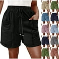 thumbnail image 3 of Gmluru Womens Shorts Comfy Drawstring Casual Elastic Waist Pocket Loose Lightweight Workout Gym Black Shorts, 3 of 8