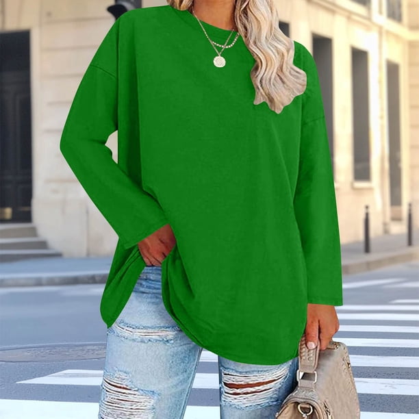 Xuyuer Womens Plus Size Tops Basic Long Sleeve Shirts Crew Neck T Shirt Fall Outfits Loose Fit Casual Blouses