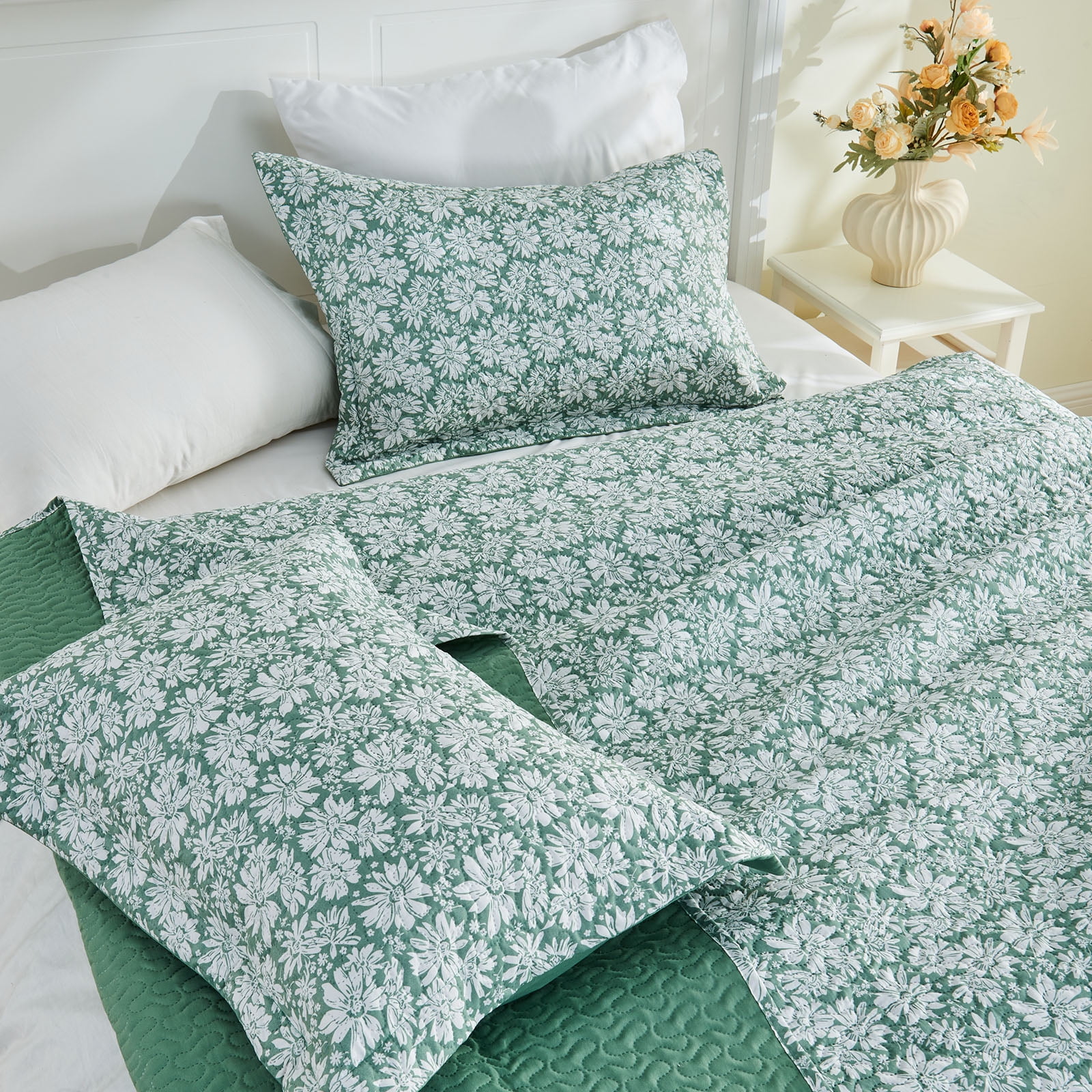 Gogreen Luxury Printed Quilt Set King Size, Lightweight Comforter Set, Oversized Bedspread Coverlet Quilted Bedding Set, with 2 Matching Pillowcases, for All Season