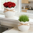 thumbnail image 4 of Plastic Flocking Flower Pot Set | Round Thickened Planters for Indoor Plants | White & Yellow Decorative Vases with Drainage Holes, 4 of 6