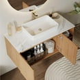 thumbnail image 5 of 36" Floating Bathroom Vanity with Sink Combo, Mid-Century Modern Wall Mounted Bathroom Cabinet Set with Storage, Ceramic Basin, Light Walnut, 5 of 6