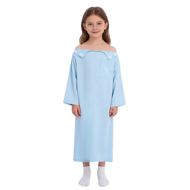 Moggemol Robe Post-Opératoire pour Enfant, Vêtements Adaptatifs, Robe d'Hôpital Douce et Confortable pour Patient, Bleu Pâle 8