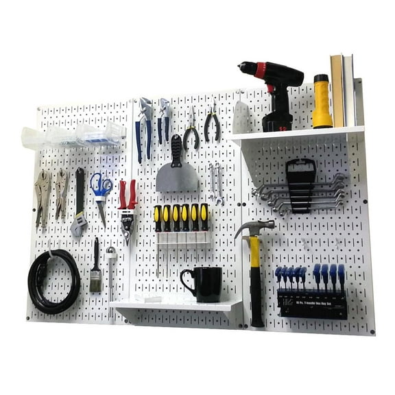 4ft Metal Pegboard Standard Tool Storage Kit - White Toolboard & White Accessories