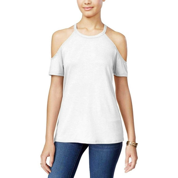 Rebellious One Juniors’ Cold-Shoulder Tee Top (Ivory, Small)