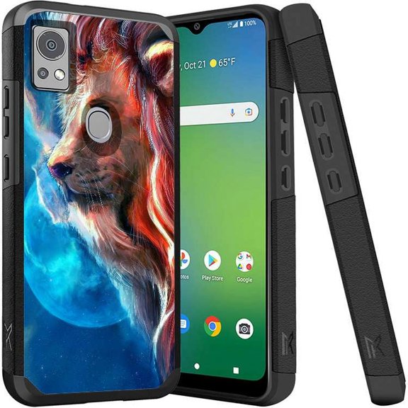 ANJ  Shockproof Dual Layer Slim Hard Case   Tempered Glass Cover Compatible with Icon 5, AT&T Motivate 4 - Nocturnal Lion