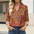 thumbnail image 2 of Womens Tops Casual Printed Satin Long Sleeve Shirt Retro Flower Design Blouses for Women Dressy Casual, 2 of 9