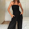 thumbnail image 7 of Lenpel Women's Strapless Jumpsuits off Shoulder Sleeveless Tube Top Pleated Wide Leg Rompers Casual Summer Outfits, 7 of 7