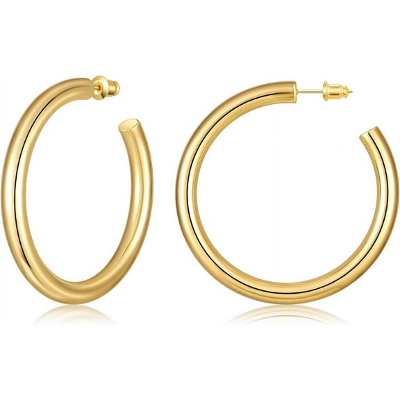 Chunky Gold Hoop Earrings For Women 14K Real Gold Plated, 925 Sterling Silver Post Gold Hoops For Women[Z1053]