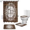 thumbnail image 2 of FMSHPON Wooden Board 4 Piece Bathroom Set Shower Curtain Bath Rug Contour Mat and Toilet Lid Cover, 2 of 7