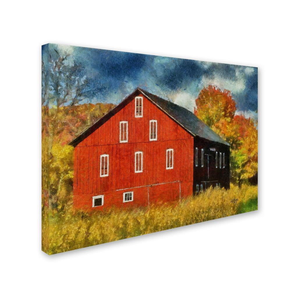 Trademark Fine Art "Red Barn In Autumn" Canvas Art by Lois Bryan