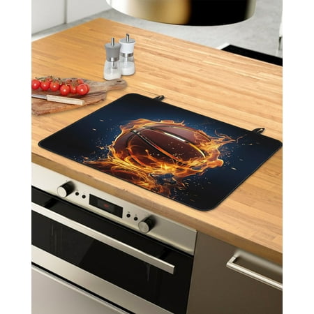 

Basketball Stove Top Covers for Electric Stove Heat Insulation Fireproof Glass Cooktop Cover Counter Top Glass Stove Cover for Prevent Scratches 36 x21 Flame Basketball Modern Abstract Art