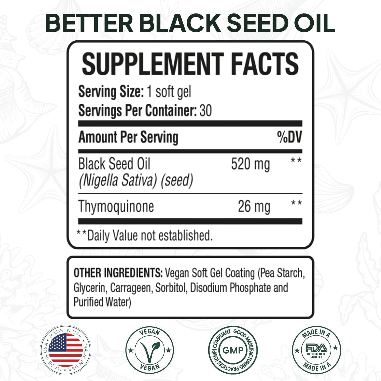Organics Ocean Better Black Seed Oil Cold Pressed - Pure Nigella Sativa Oil for Immune Support - 5% Thymoquinone - Support Memory, Vitality, and Cellular Health