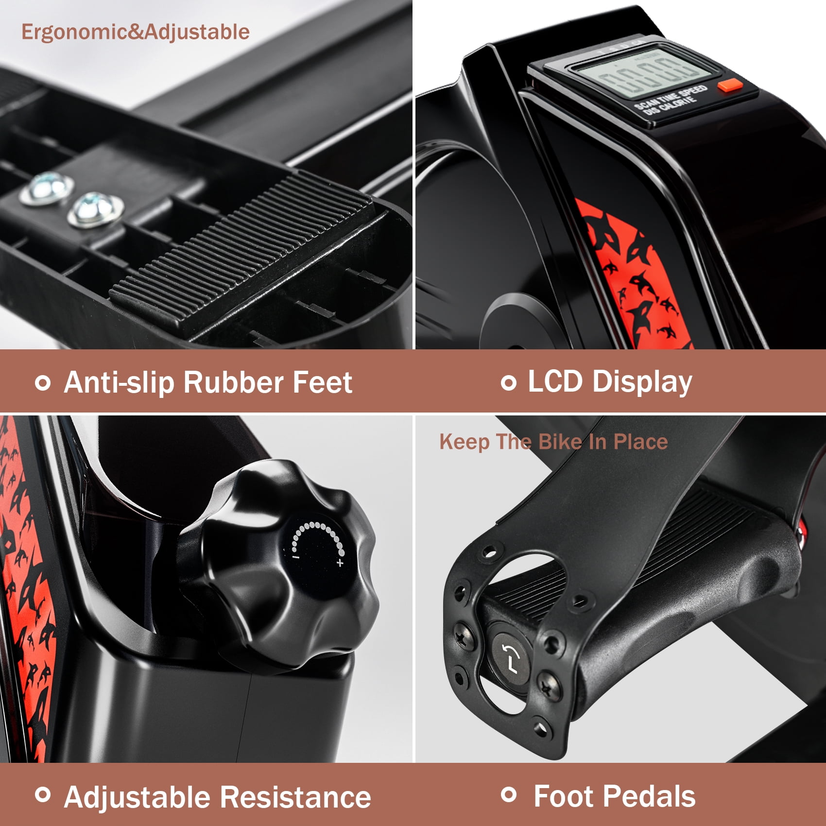 Mini Exercise Bike Under Desk Bike Pedal Exerciser Portable Foot Cycle Arm & Leg Peddler Machine with LCD Screen Displays