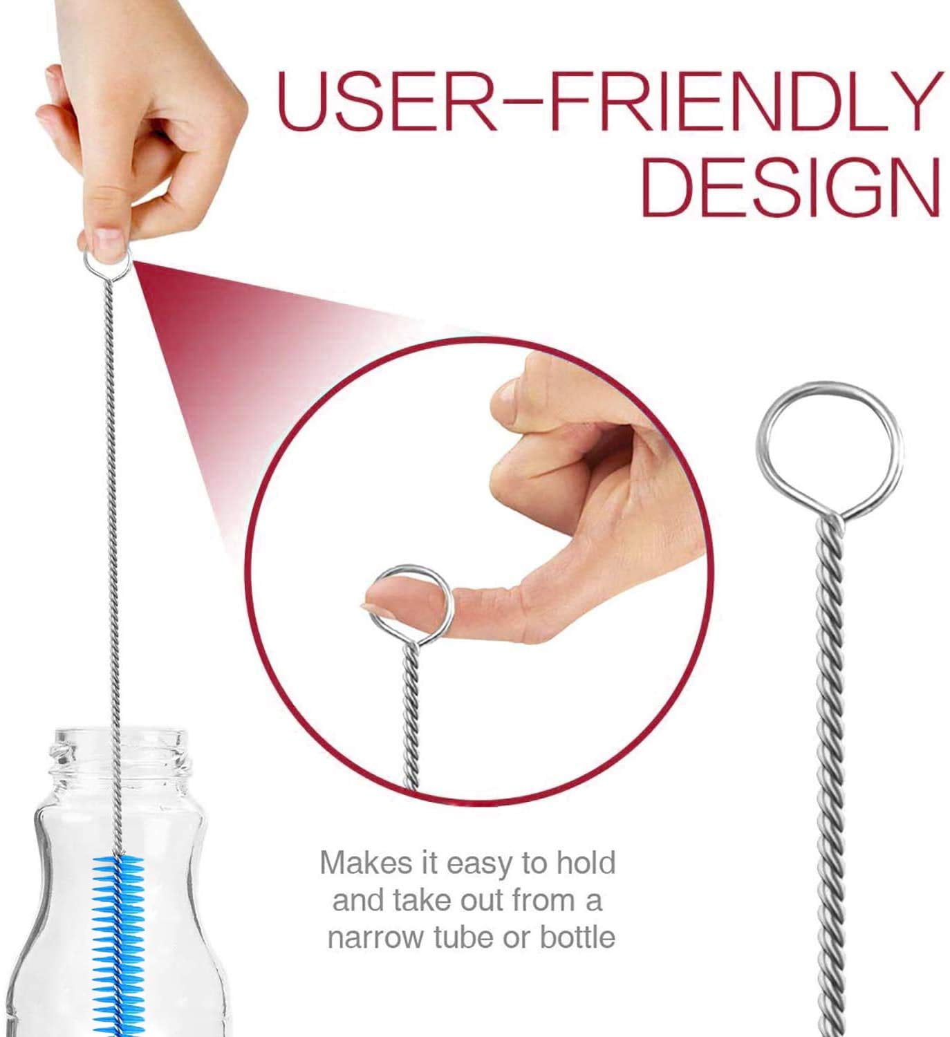Long Straw Brush Cleaner 10 Pack, Flexible Nylon Tube Cleaning Brushes with 0.4" Bristles, Rust-Proof Stainless Steel Wire Washer for Reusable Tumblers, Sports Bottles & Pipes 10 Inch