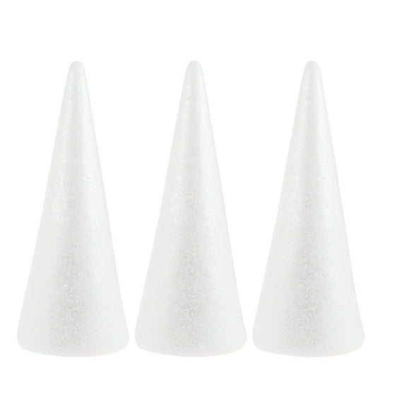 STRANDCHIC White Polystyrene Craft Foam Cones 3 Pieces for Floral Arrangements and Holiday Decorations