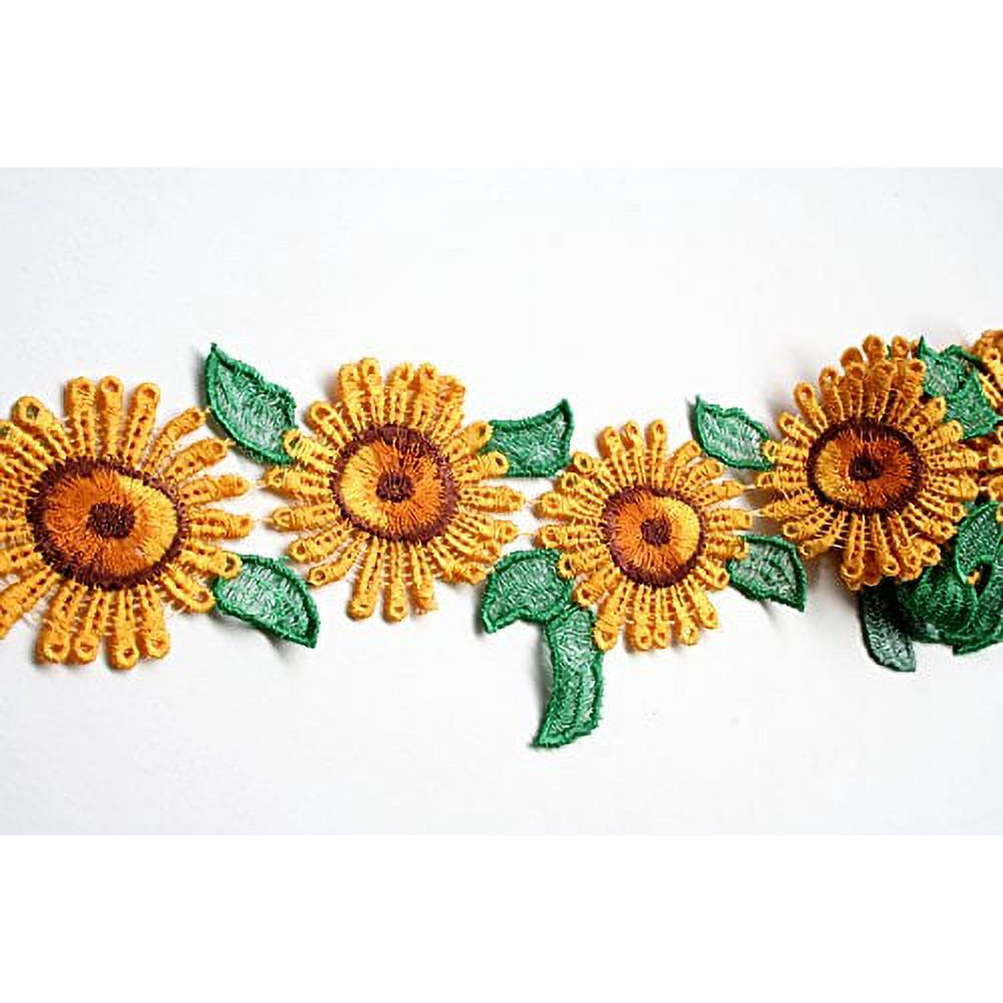 Yellow/Green /Brown Sun Flower Daisy Embroidered Lace Trim DIY Sewing Notions Crafts by Yard