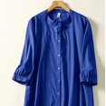 thumbnail image 4 of Wycnly Dresses for Women 2024 Fall Casual Loose Button Down Lightweight Cotton Linen Shirt Maxi Dresses Solid Elbow-Length Lapel Long Formal Dresses for Women Blue XXL, 4 of 7