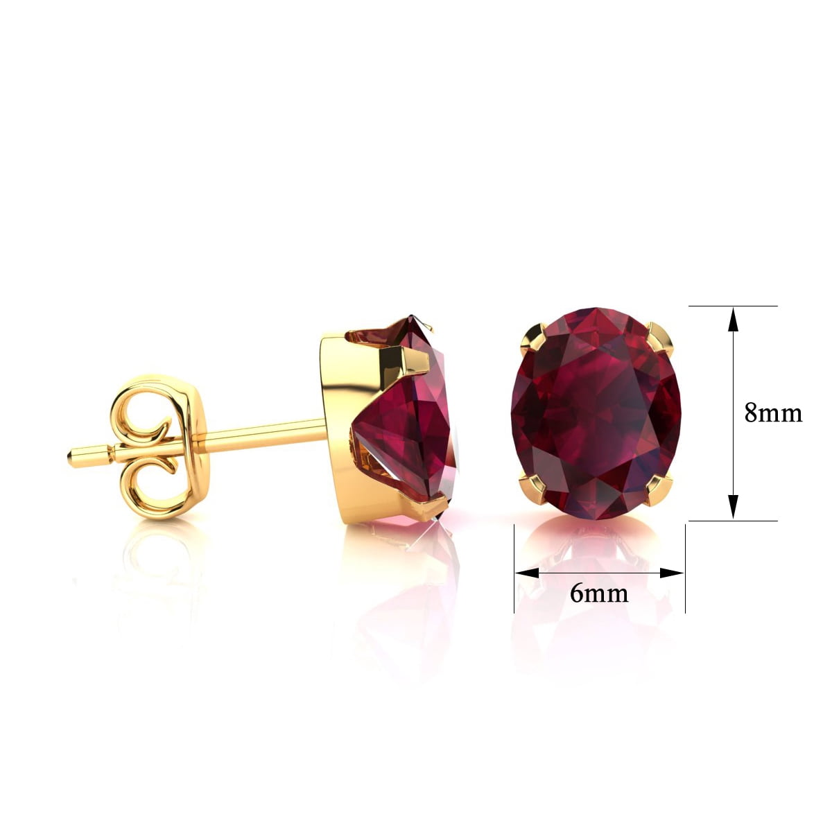SuperJeweler 3 Carat Oval Shape Ruby Stud Earrings In 14K Yellow Gold Over Sterling Silver For Women