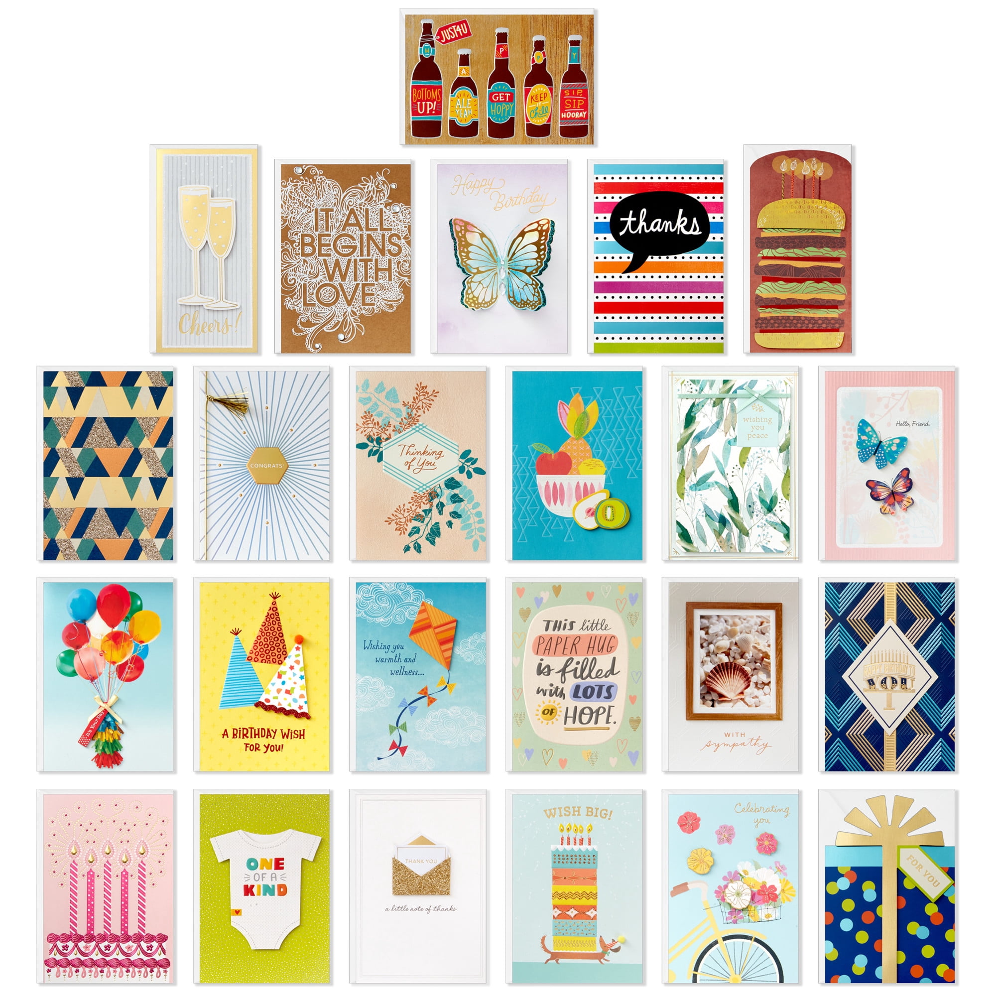 Hallmark Assorted Boxed Handmade Greeting Cards (Scattered Dots)—Birthday, Baby Shower, Wedding, Sympathy, Thinking of You, Thank You, Pack of 24
