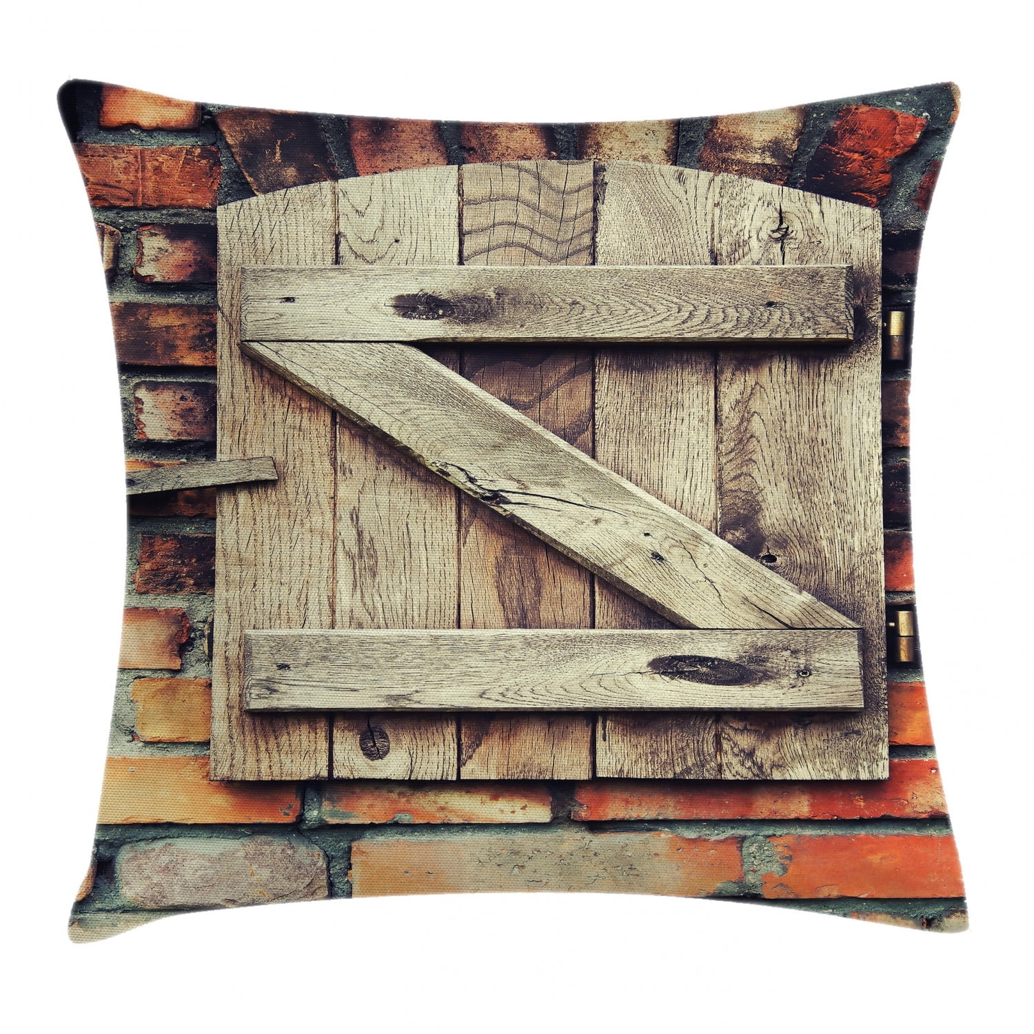 Rustic Throw Pillow Cushion Cover, Natural Material Wooden Window of a
