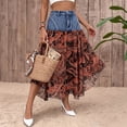 thumbnail image 2 of Jane Wardrobe Denim Chiffon Patchwork Paisley Print Midi Skirt Women High Waist Irregular Asymmetrical A Line Long Skirt 1PC S-XXL Plus Size Friendly, 2 of 5