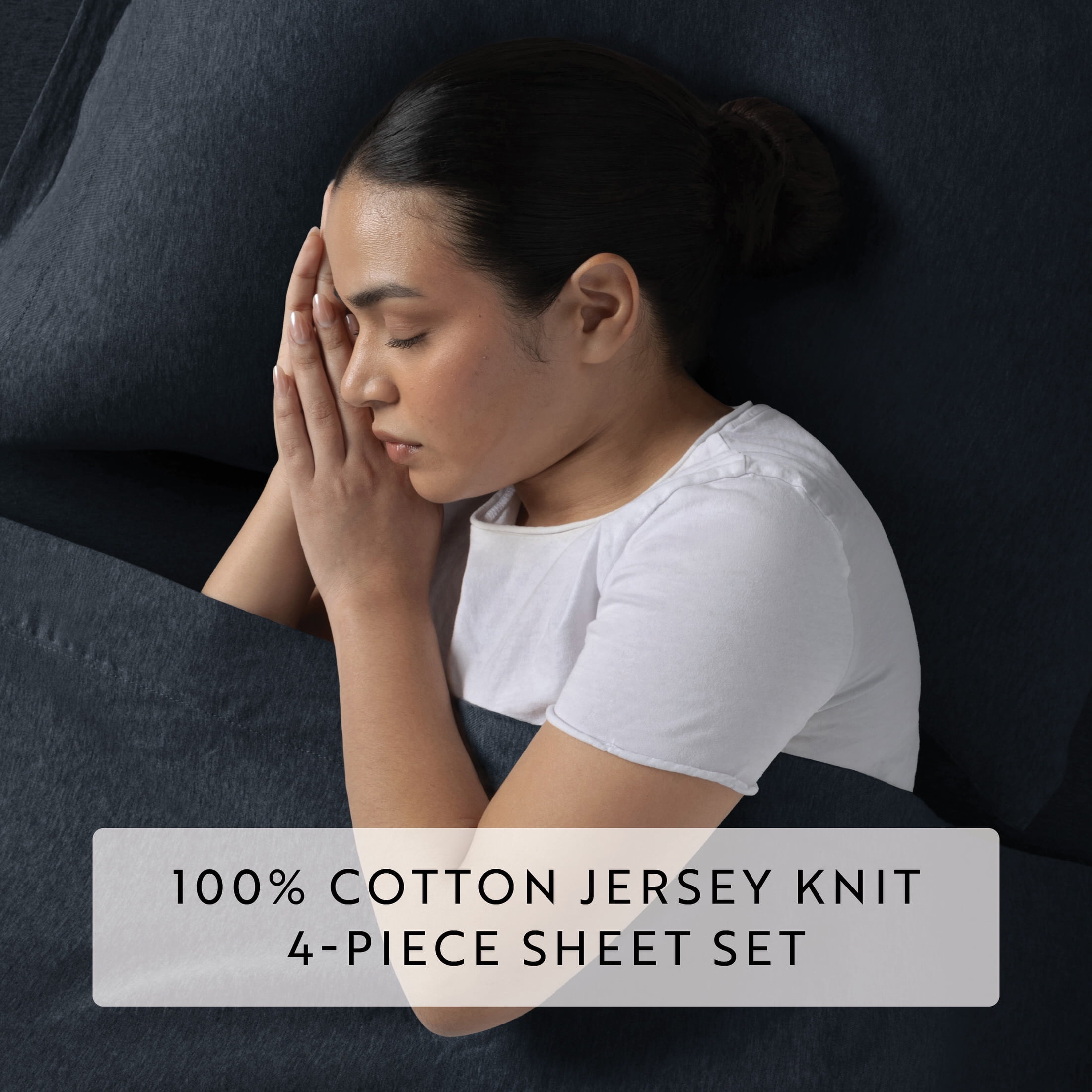 Noble Linens 4 Piece Jersey Knit 100% Cotton Sheet Set, Navy, King