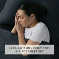 thumbnail image 6 of Noble Linens 4 Piece Jersey Knit 100% Cotton Sheet Set, Navy, Queen, 6 of 11