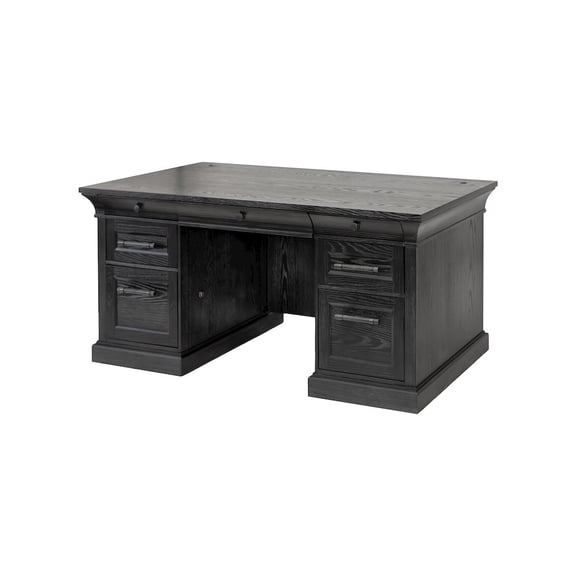 Traditional Wood Double Pedestal Desk Fully Assembled Black