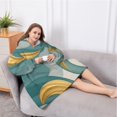 thumbnail image 5 of Oversized Wearable Blanket Hoodie,Teal Gold Wave Marble Pattern Sherpa Blanket Hoodie with Super Pockets,Super Warm Fuzzy Pullover for Women & Men, 5 of 6