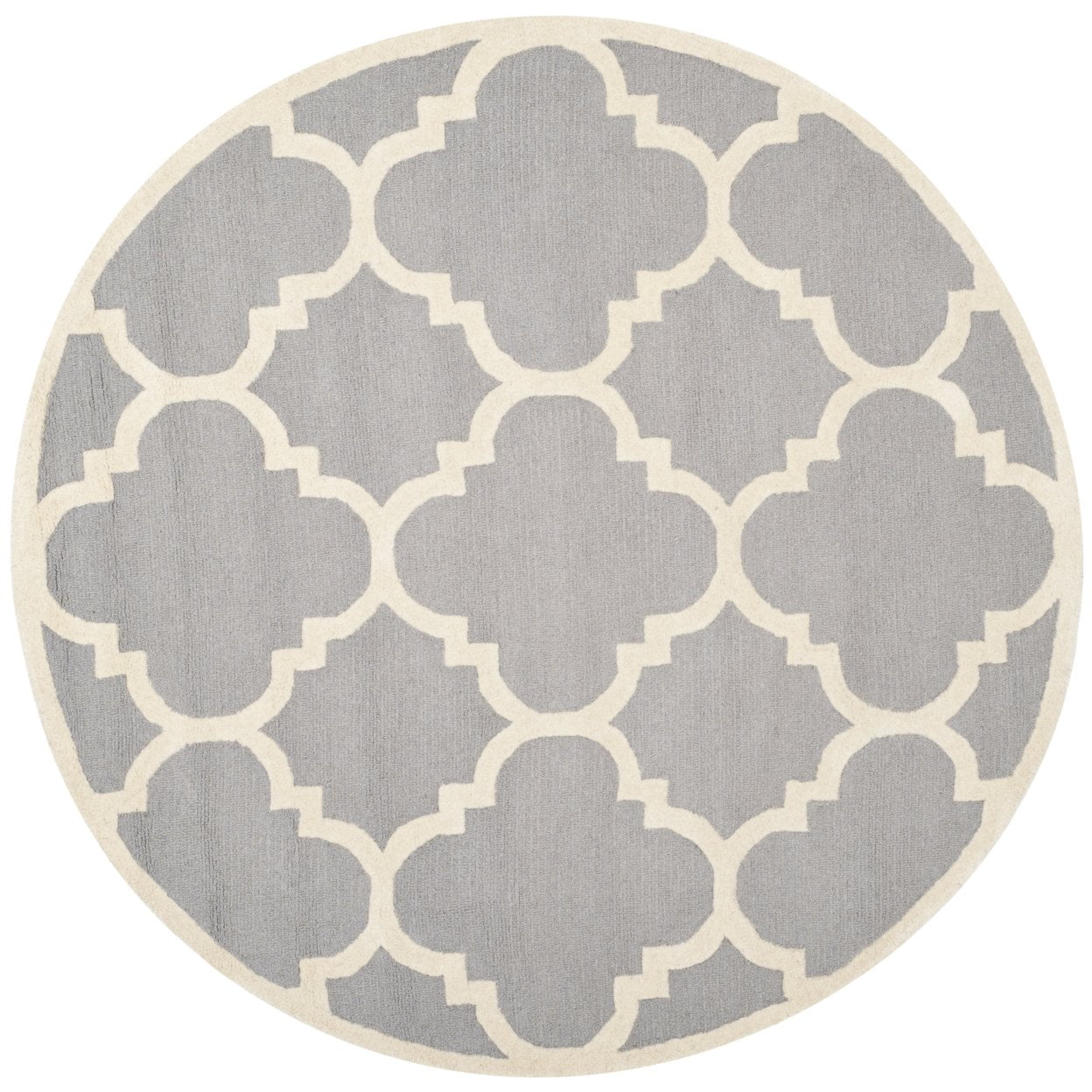 SAFAVIEH Cambridge Justine Geometric Quatrefoil Wool Area Rug, Silver/Ivory, 6' x 6' Square