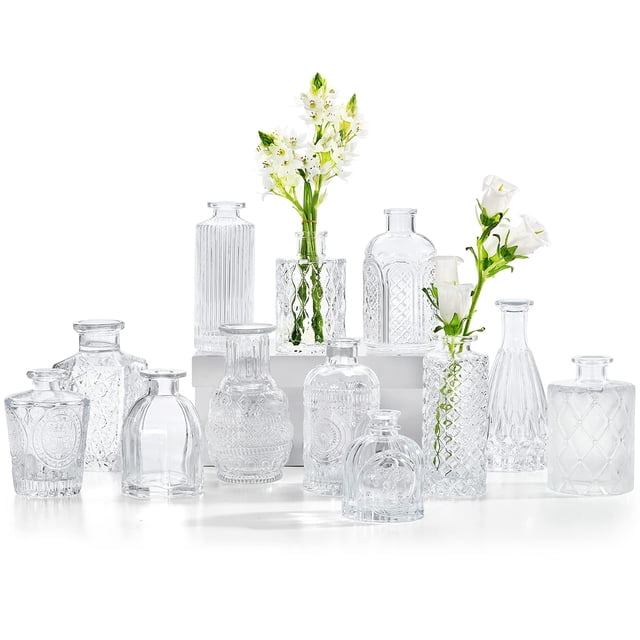 Juego de 12 jarrones de cristal CUCUMI para decoración de centros de mesa