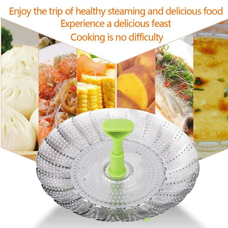 Vegetable Steamer Insert ??? Stainless Steel Steamer Basket with Extendable  Plastic Handle, Foldable Legs with Silicone Feet, Folding Expandable  Petals, Fit Various Size Pot (7 to 11) 