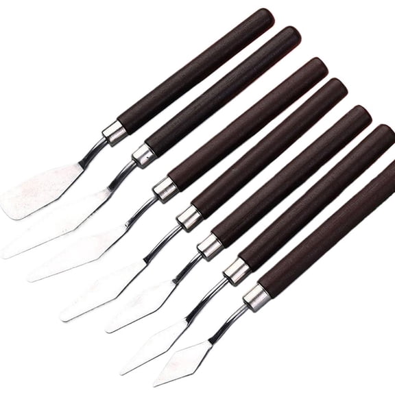 7-Piece Wood Handle Oil Painting Knife Set - Stainless Steel Palette Knives for Art and Craft Painting