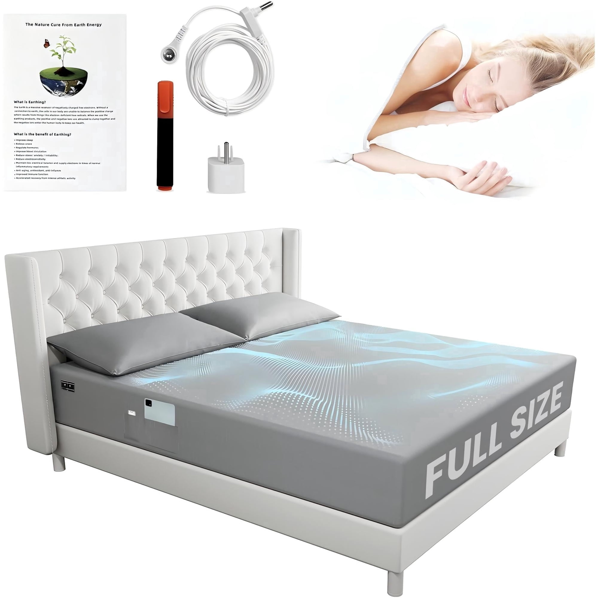 Alow Grounding Sheets Full Size 90% Organic Cotton + 10% Pure Silver Gray Fiber Grounding Sheet Earth Connected Bedding with Grounding Cord Earth Connected Bedding