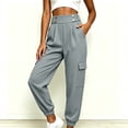 thumbnail image 6 of Levmjia Women's High Waisted Cargo Pants, Solid Color Utility Joggers with Button Detail, Loose Fit Elastic Cuff Ankle Pants for Casual Workout, 6 of 8