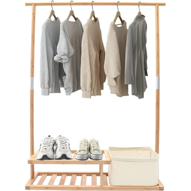 FETCOI Bamboo Garment Rack, Freestanding Clothing Rack with Storage